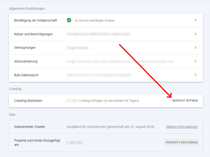Search Console - Crawling Statistiken Bericht öffnen