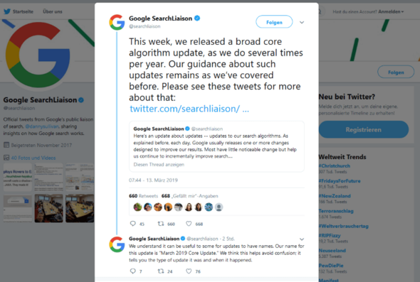 Screenshote Google March 2019 Core Update