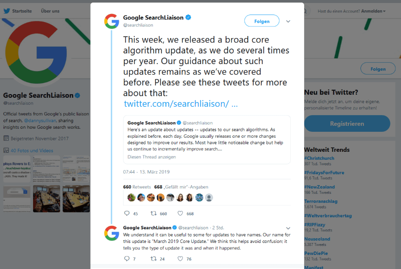 Screenshote Google March 2019 Core Update