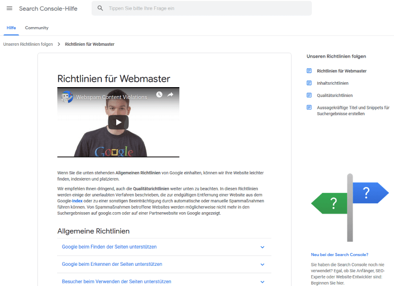 Screenshot: Google Webmaster Richtlinien Definition & Erklärung 