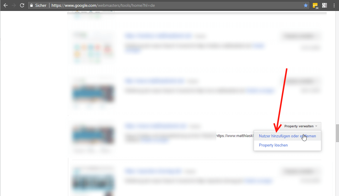 Google Search Console Nutzer hinzufügen