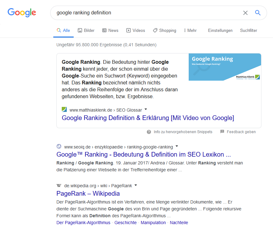 Screenshot: Featured Snippet