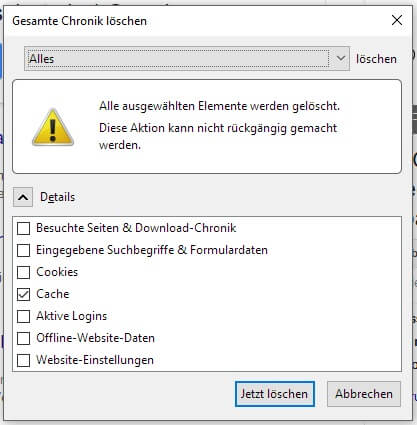 Firefox Browser Cache leeren Firefox Browser Cache leeren