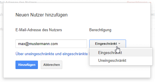 Search Console Nutzer hinzufügen