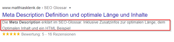 SERP Meta Description Beispiel