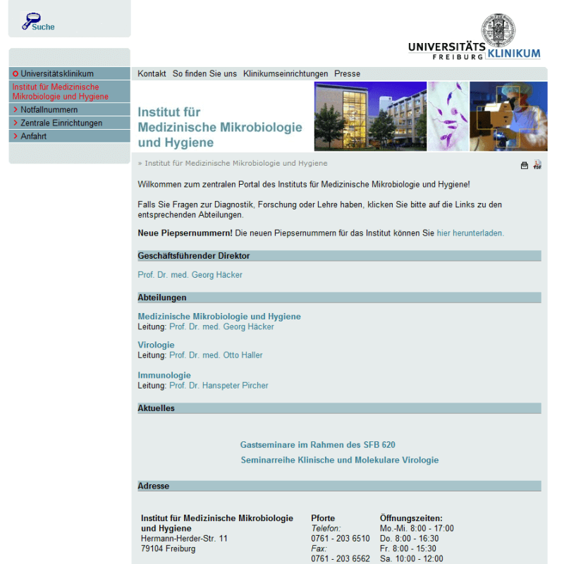 IMMH Im Jahre 2005 Webdesign Uniklinik Freiburg