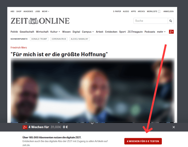 CTA Beispiel von Zeit.de CTA Beispiel von Zeit.de