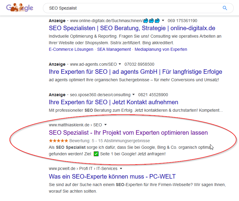 Suche nach SEO Spezislist Bsp.: Google Ranking Suche nach SEO Spezislist Bsp.: Google Ranking