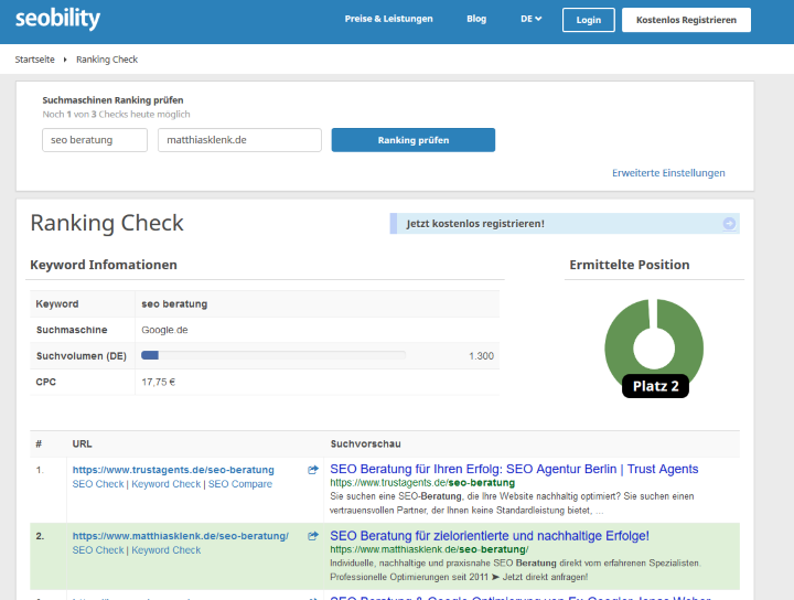 Google Ranking kostenlos überprüfen