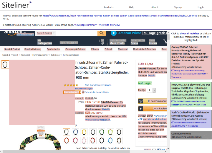 Siteliner SEO Tool - Duplicate Content finden