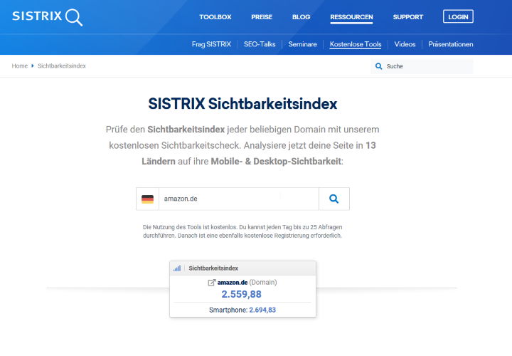 SEO Tools- Sichtbarkeitsindex SISTRIX