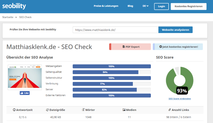 Kostenlos SEO Check Seobility