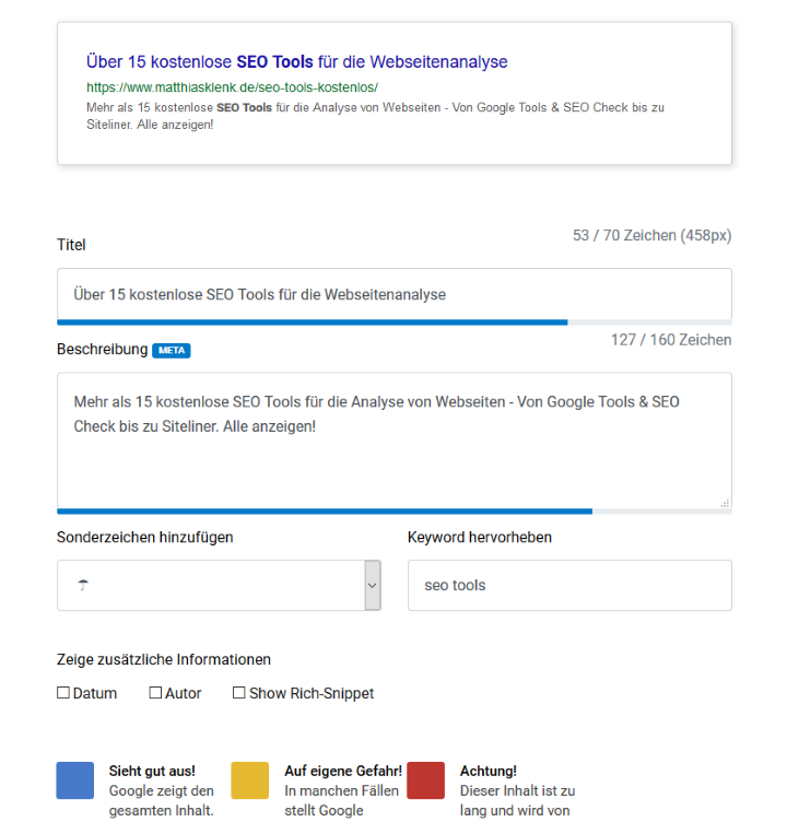 Sistrix SEO Tool Serp Generator kostenlos Screenshot Sistrix SEO Tool Serp Generator kostenlos