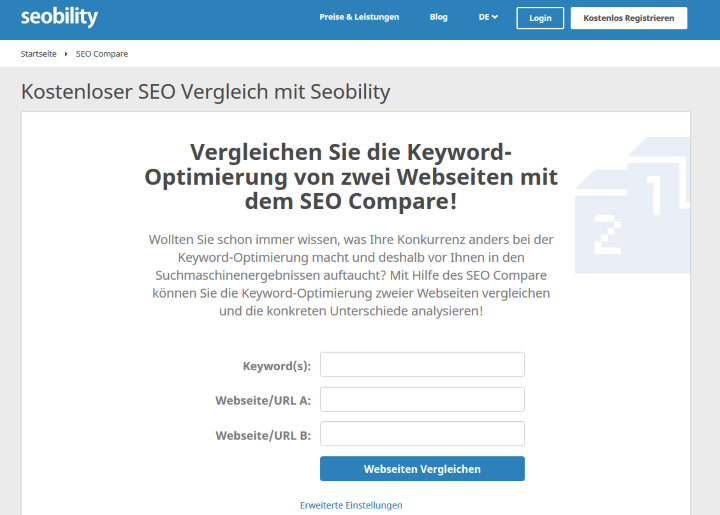 SEO Tools - Seobility SEO Compare