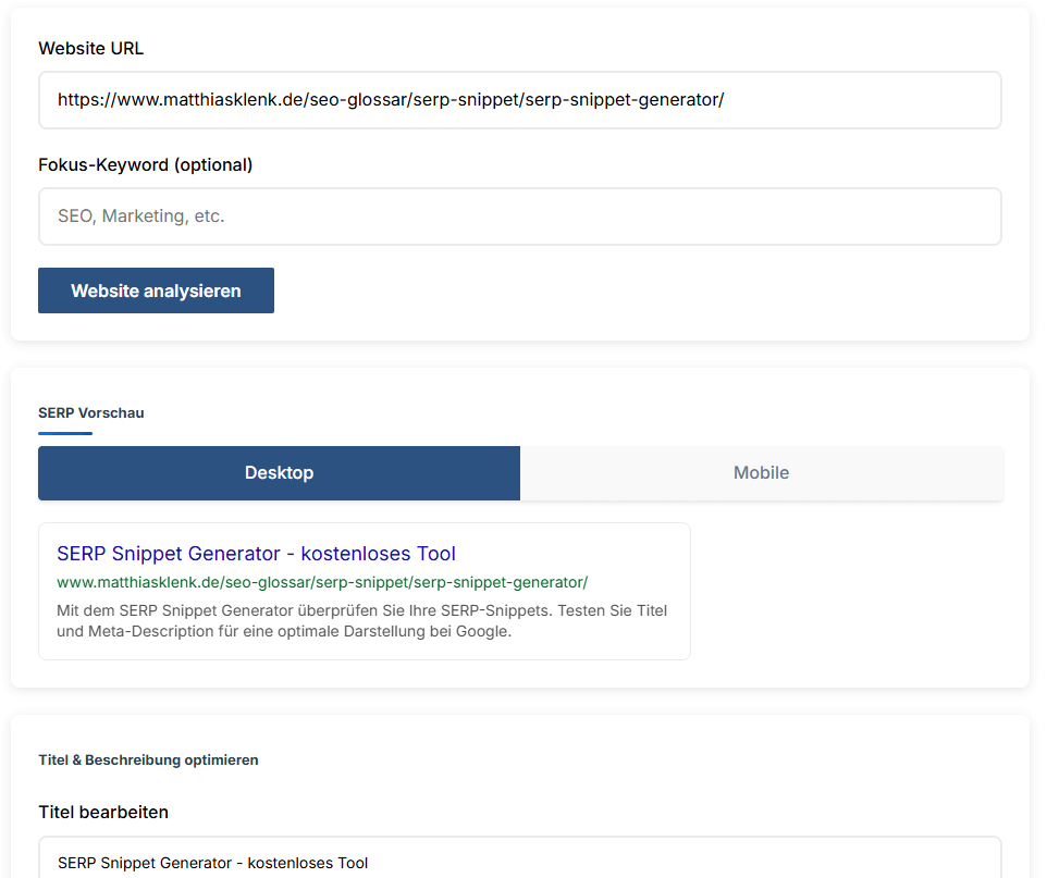 SERP-Snippet Generator Tester 