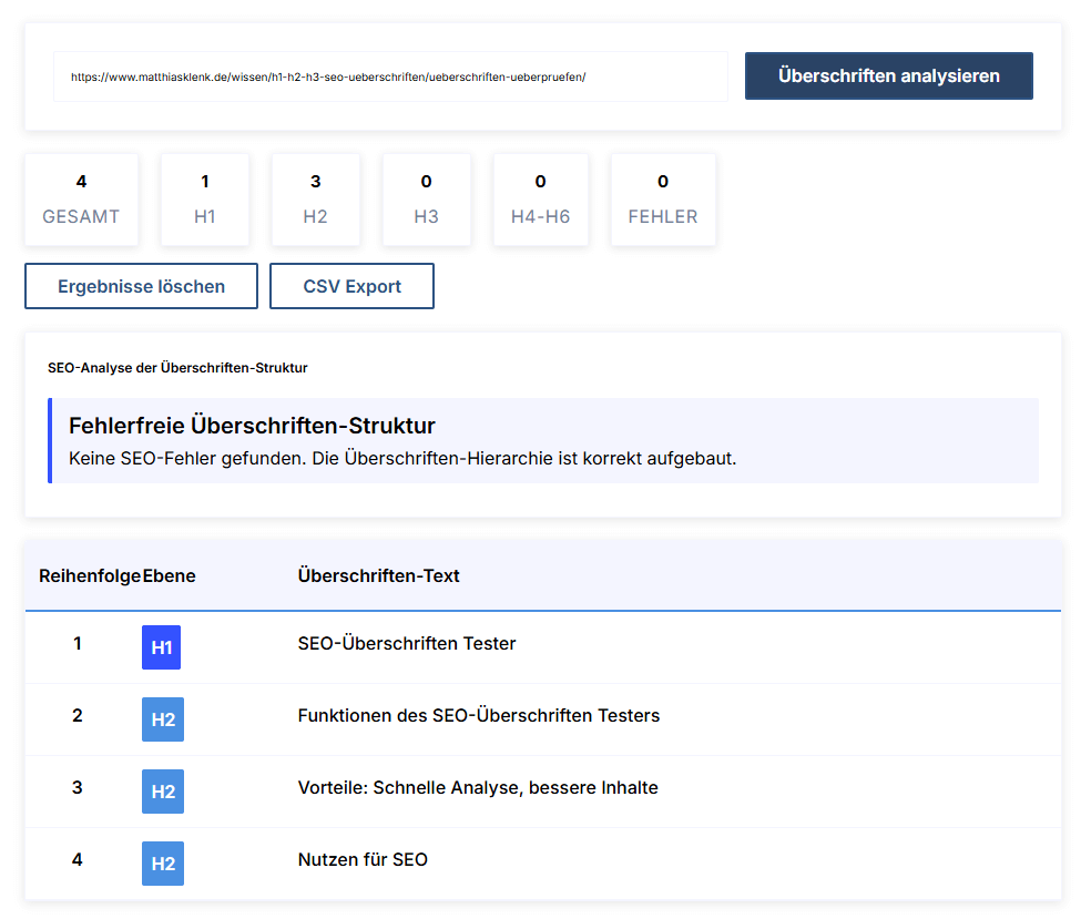SEO Überschriften Checker H1 H2-H3 überpruefen Tool