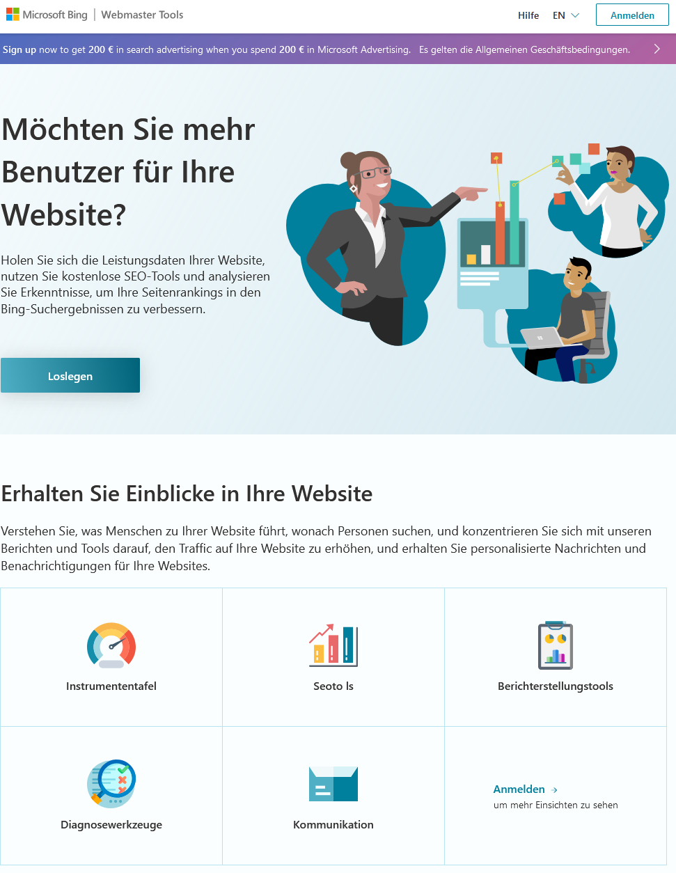 Webmaster Tools von Bing