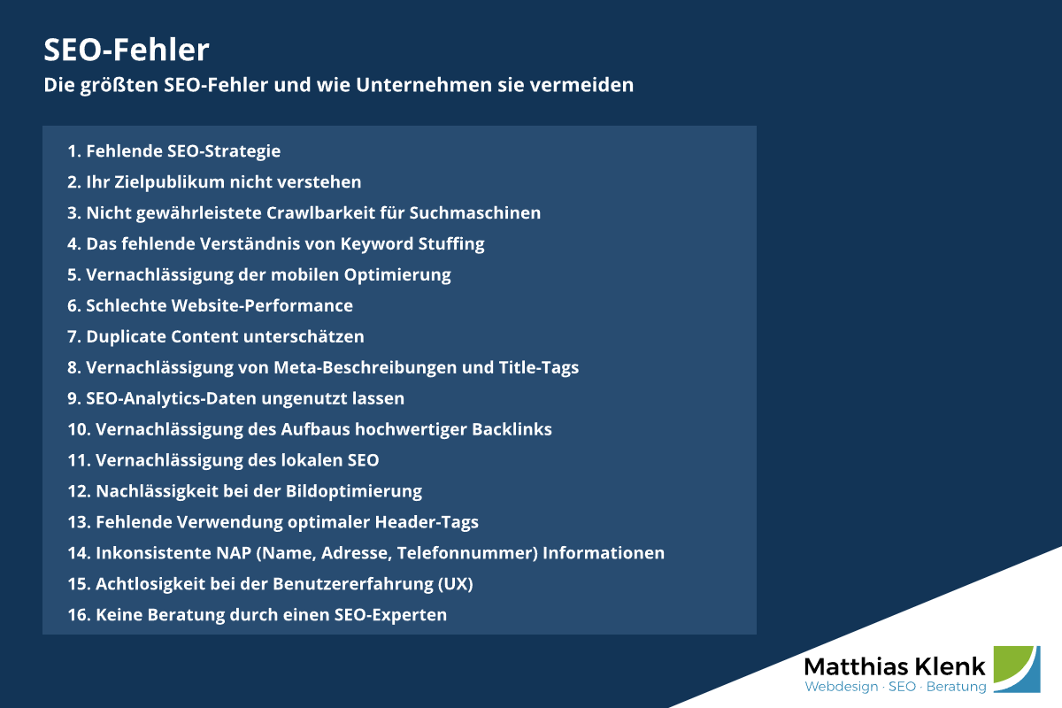 Häufige SEO Fehler - Die 15 + 1 größten SEO-Fehler und wie Unternehmen sie vermeiden