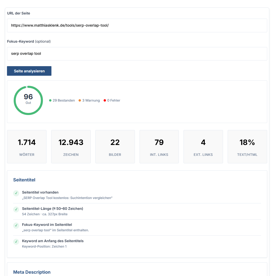 Onpage Analyse Tool / SEO-Check kostenlos
