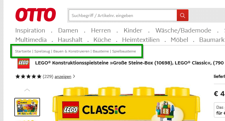 Otto Breadcrumb Navigation Beispiel