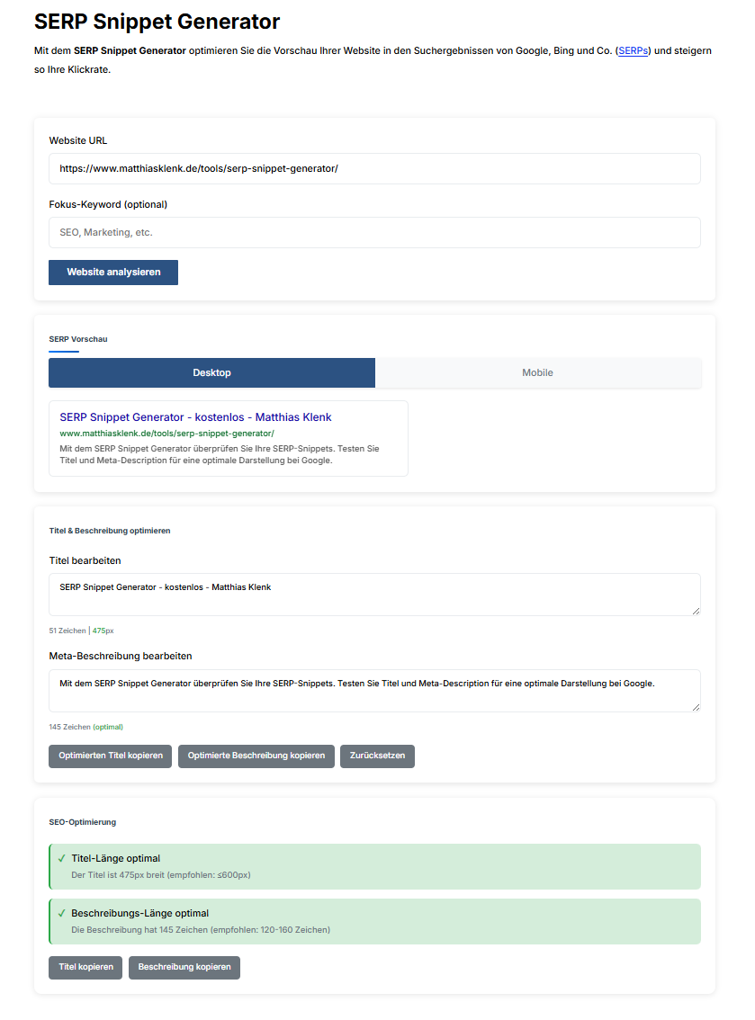 SEO Tools - SERP Generator Screenshot SEO Tools - SERP Generator