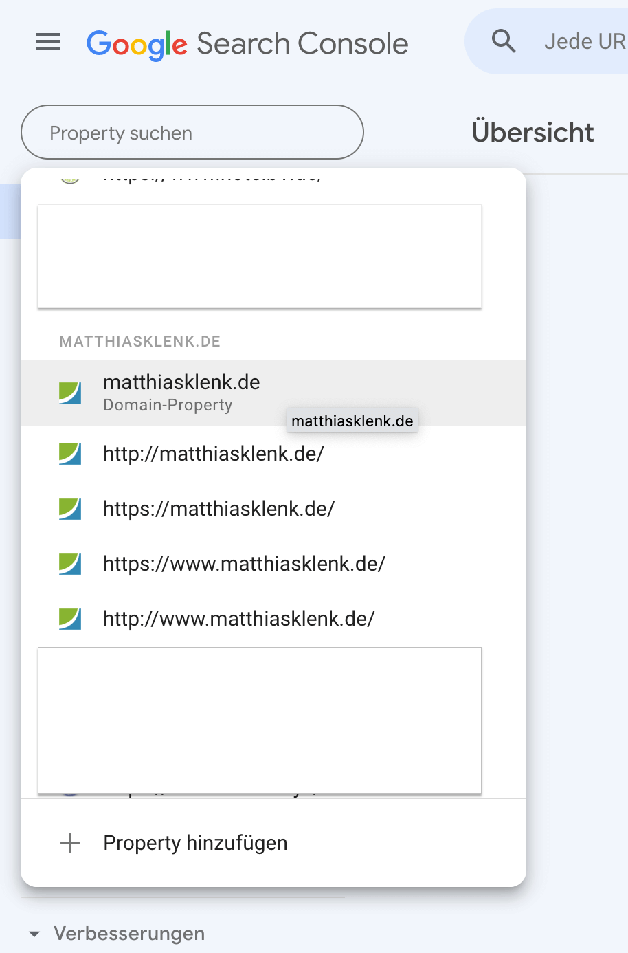 2. Property in der Google Seach Console auswählen