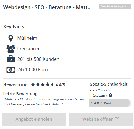 SEO Stuttgart - Sichtbarkeit Platz 2