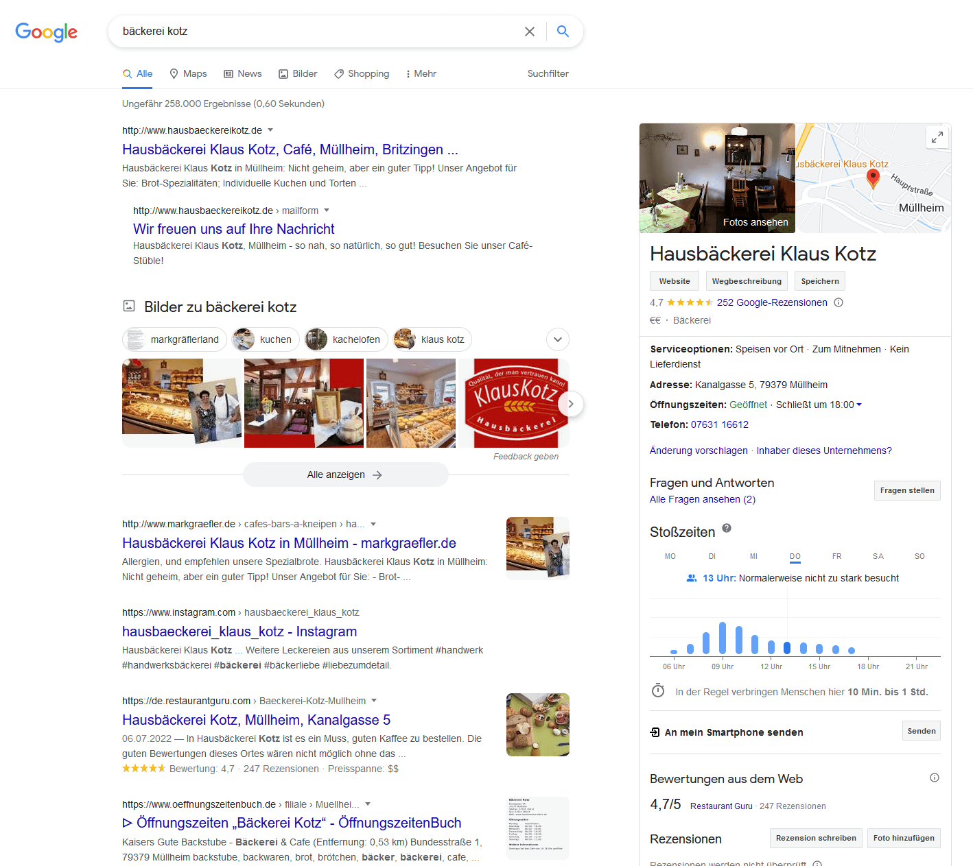 Beispiel für ein Unternehmensprofil einer Bäckerei bei Google Google Unternehmensprofil Beispiel