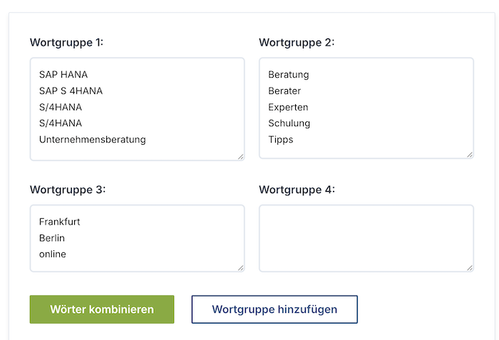 Keyword-Kombinationen erstellen