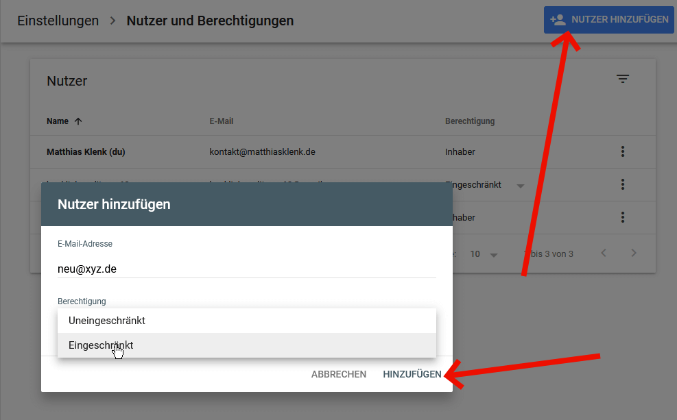 4. E-Mail-Adresse des neuen Nutzers eingeben 