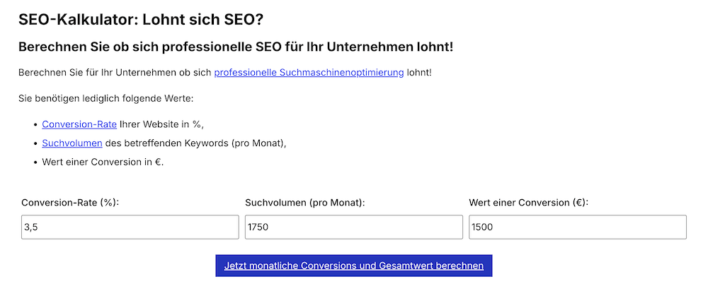 Kostenloser SEO-Kalkulator
