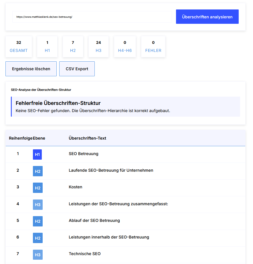 SEO Überschriften Tester kostenlos