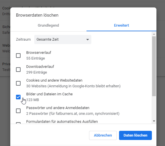 Chrome Cache leeren