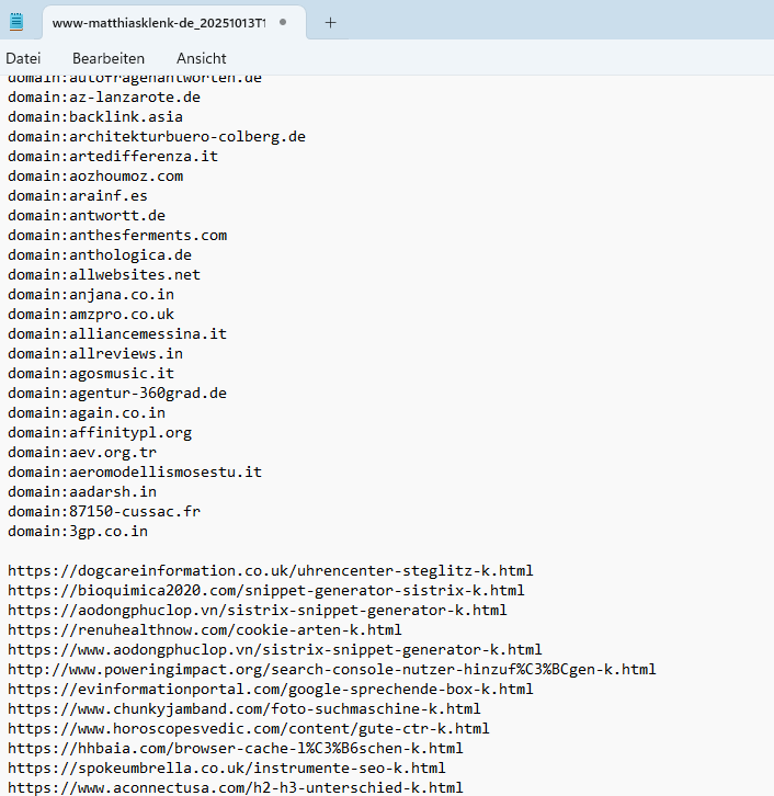 Auszug aus meiner Datei mit URLs und Domains Auszug aus meiner Datei mit URLs und Domains