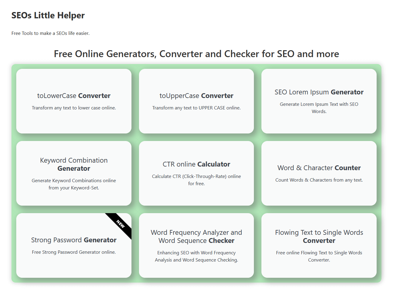 Kostenlose Tools, Generatoren und Konverter