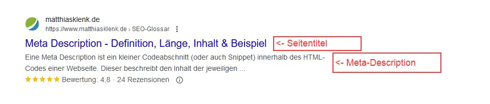 Meta Description & Seitentitel als SERP-Snippet