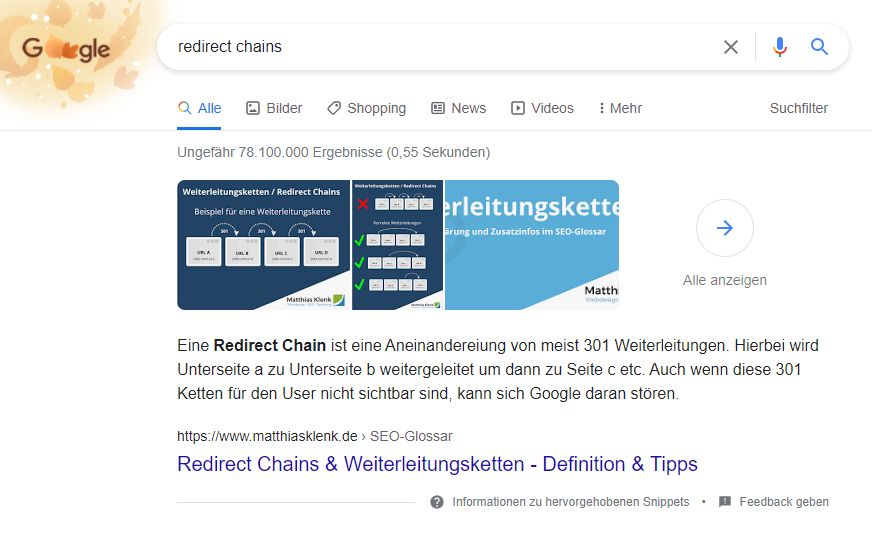 SEO KPI Klickrate: Featured Snippet Beispiel