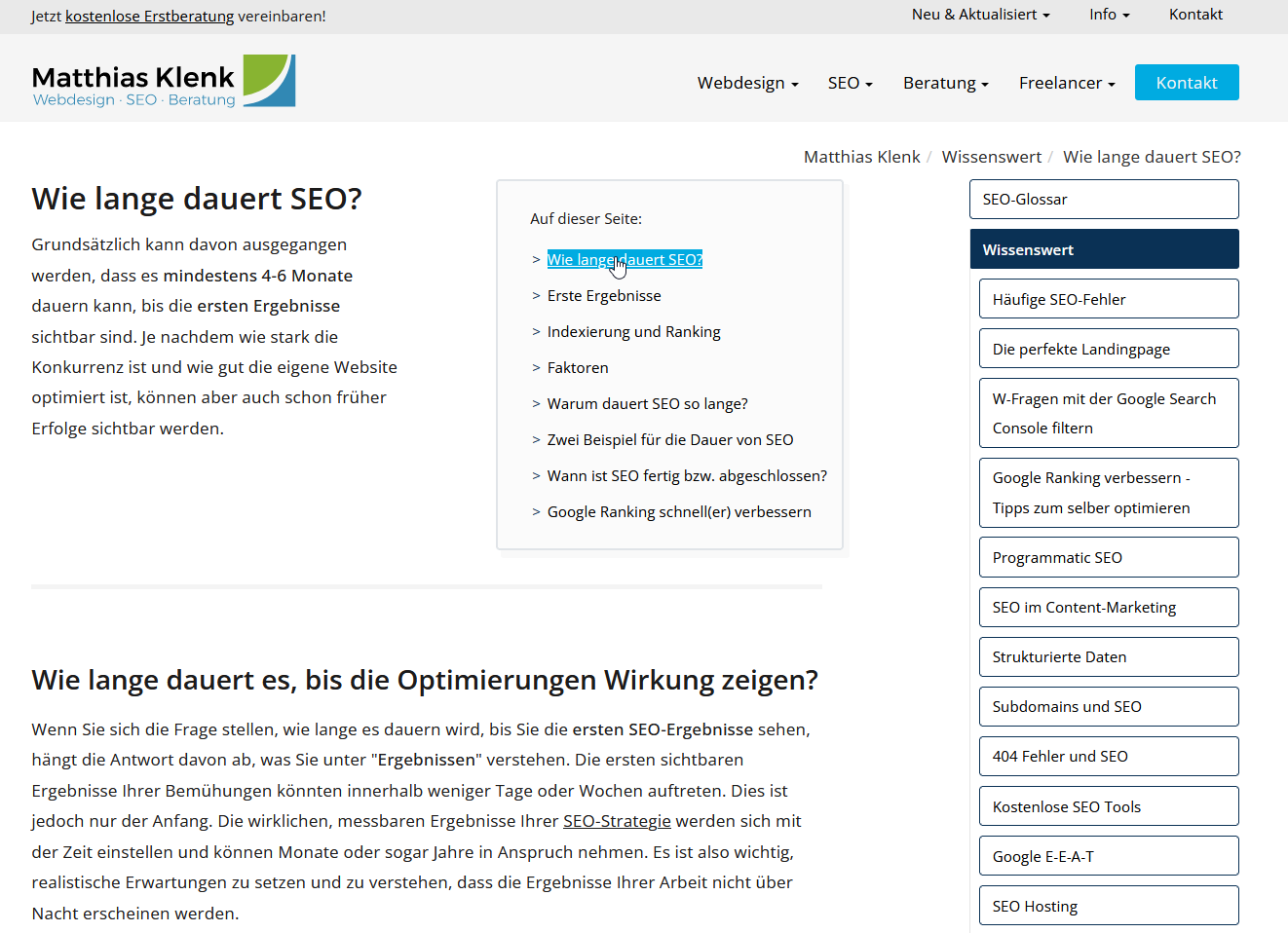 Screenshot: Wie lange dauert SEO?